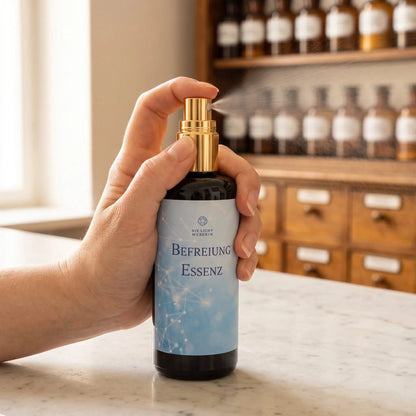 Hand sprüht einen feinen Nebel aus dem Aura Spray Befreiung in den Raum