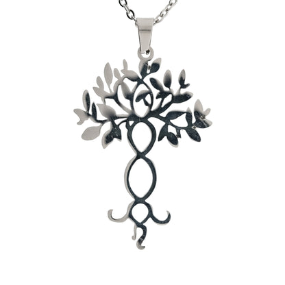 Filigraner Yggdrasil Anhänger mit Edelstahlkette, freigestellt auf weißem Grund
