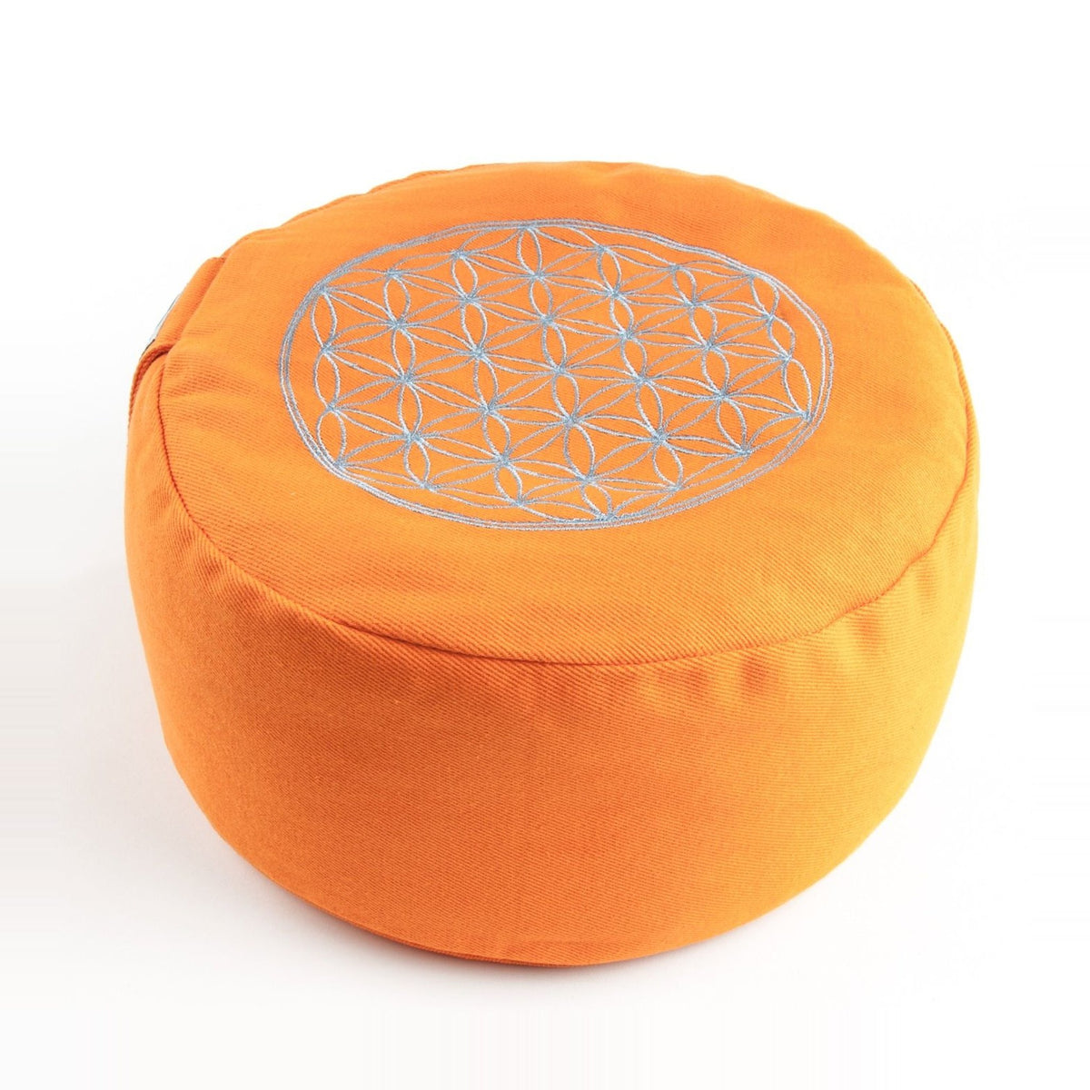 Meditationskissen Blume des Lebens, orange, Ø 30 cm, Höhe 15 cm, Buchweizenfüllung: freigestellt auf Weiß