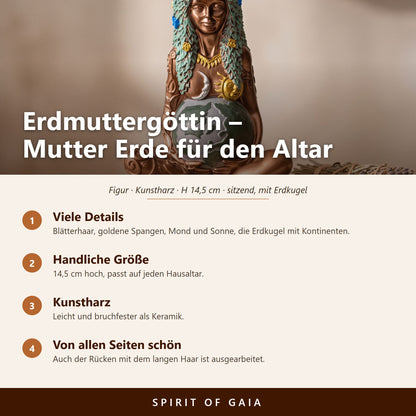 Übersicht zur Erdmuttergöttin: viele Details, handliche Größe, Kunstharz, von allen Seiten ausgearbeitet