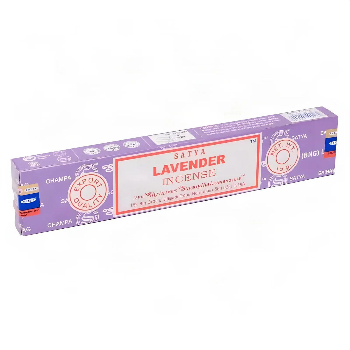 Satya Lavender Räucherstäbchen, 15-g-Packung, freigestellt auf Weiß