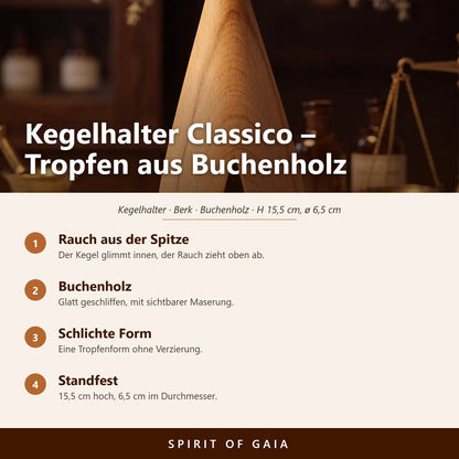 Übersicht zu Kegelhalter Classico aus Buchenholz: Rauch aus der Spitze, Buchenholz, Schlichte Form, Standfest