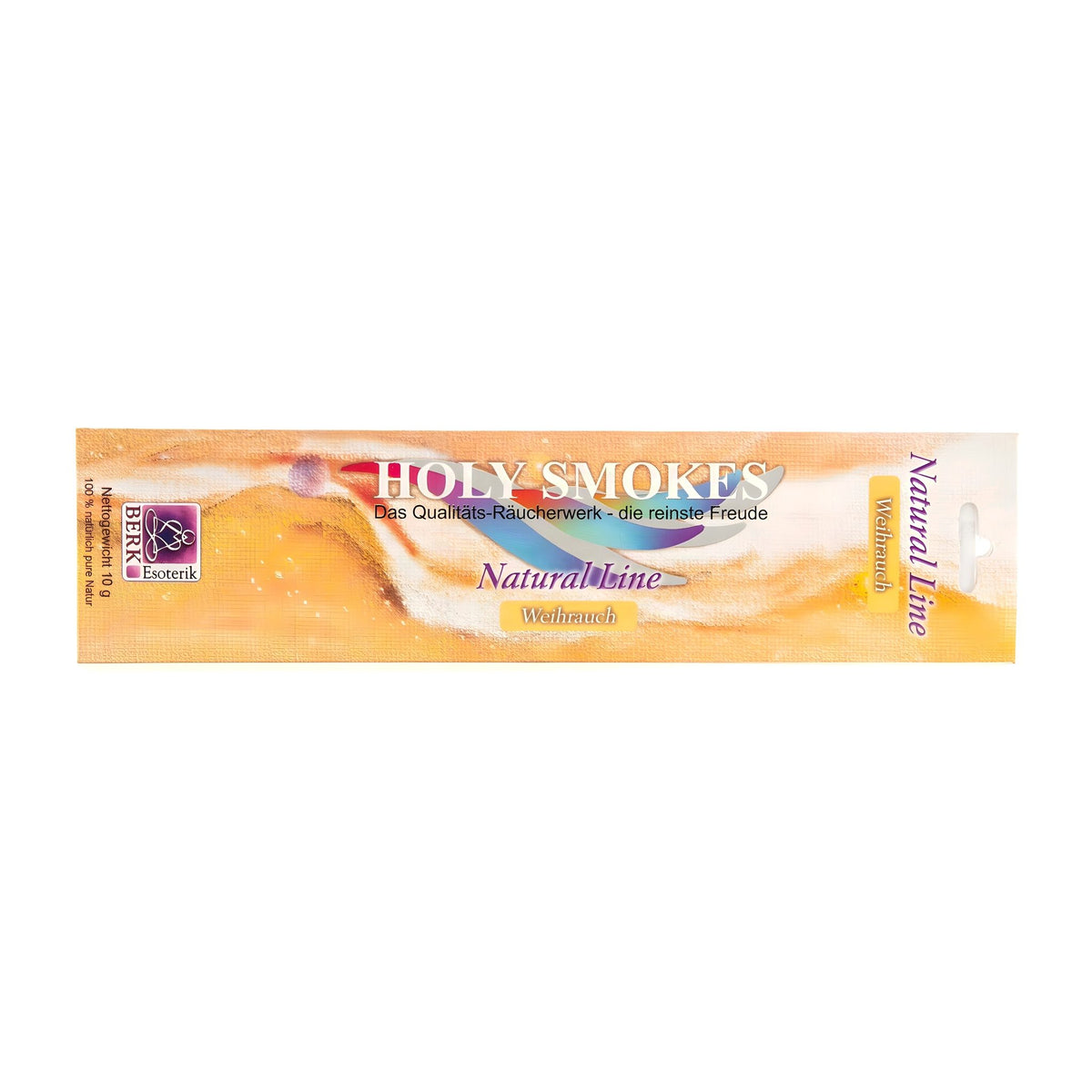 Weihrauch Natural Line, Packung der Holy Smokes Räucherstäbchen von Berk, freigestellt auf weißem Grund