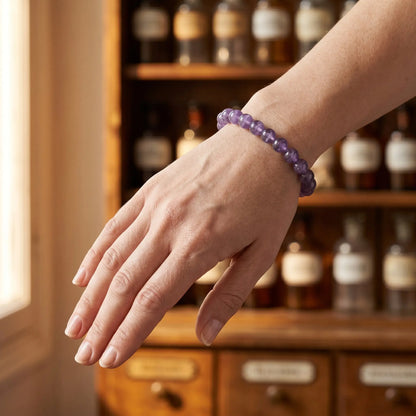 Amethyst Armband am Handgelenk getragen – natürliche Trageansicht