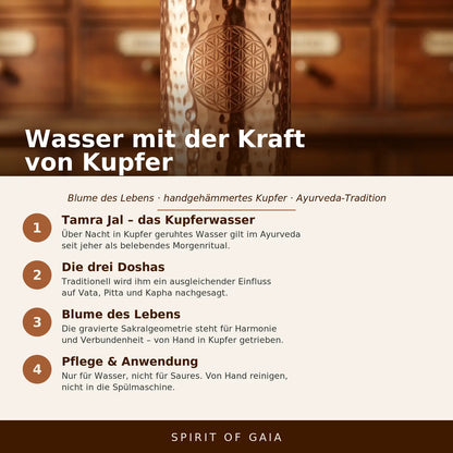 Infografik: Wasser mit der Kraft von Kupfer – Blume des Lebens, Spirit of Gaia