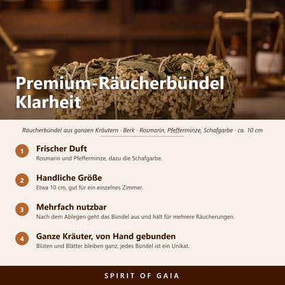 Übersicht zu Premium-Räucherbündel Klarheit: Frischer Duft, Handliche Größe, Mehrfach nutzbar, Ganze Kräuter, von Hand gebunden