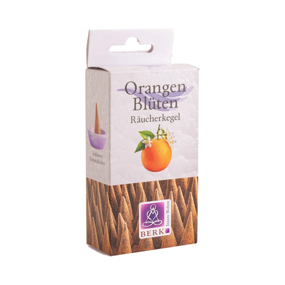 Orangenblüten Räucherkegel von Berk, Packung freigestellt auf weißem Grund