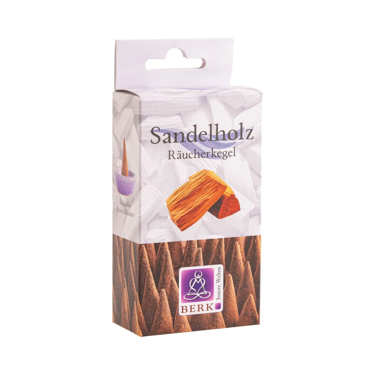 Sandelholz Räucherkegel von Berk, Packung freigestellt auf weißem Grund
