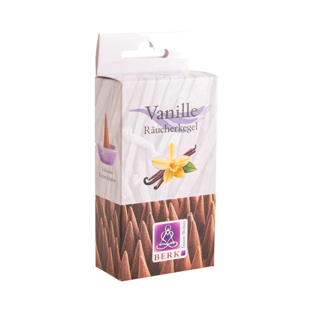 Vanille Räucherkegel von Berk, Packung freigestellt auf weißem Grund