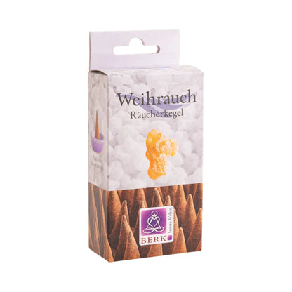 Weihrauch Räucherkegel von Berk, Packung freigestellt auf weißem Grund