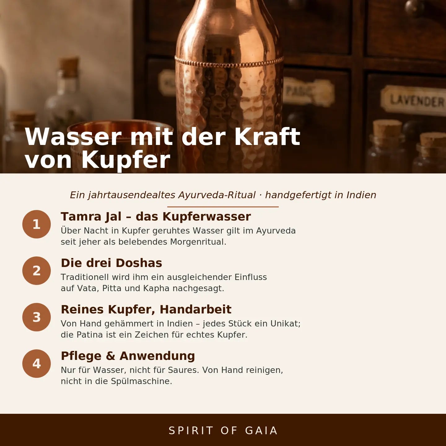 Infografik: Wasser mit der Kraft von Kupfer – Ayurveda-Ritual von Spirit of Gaia