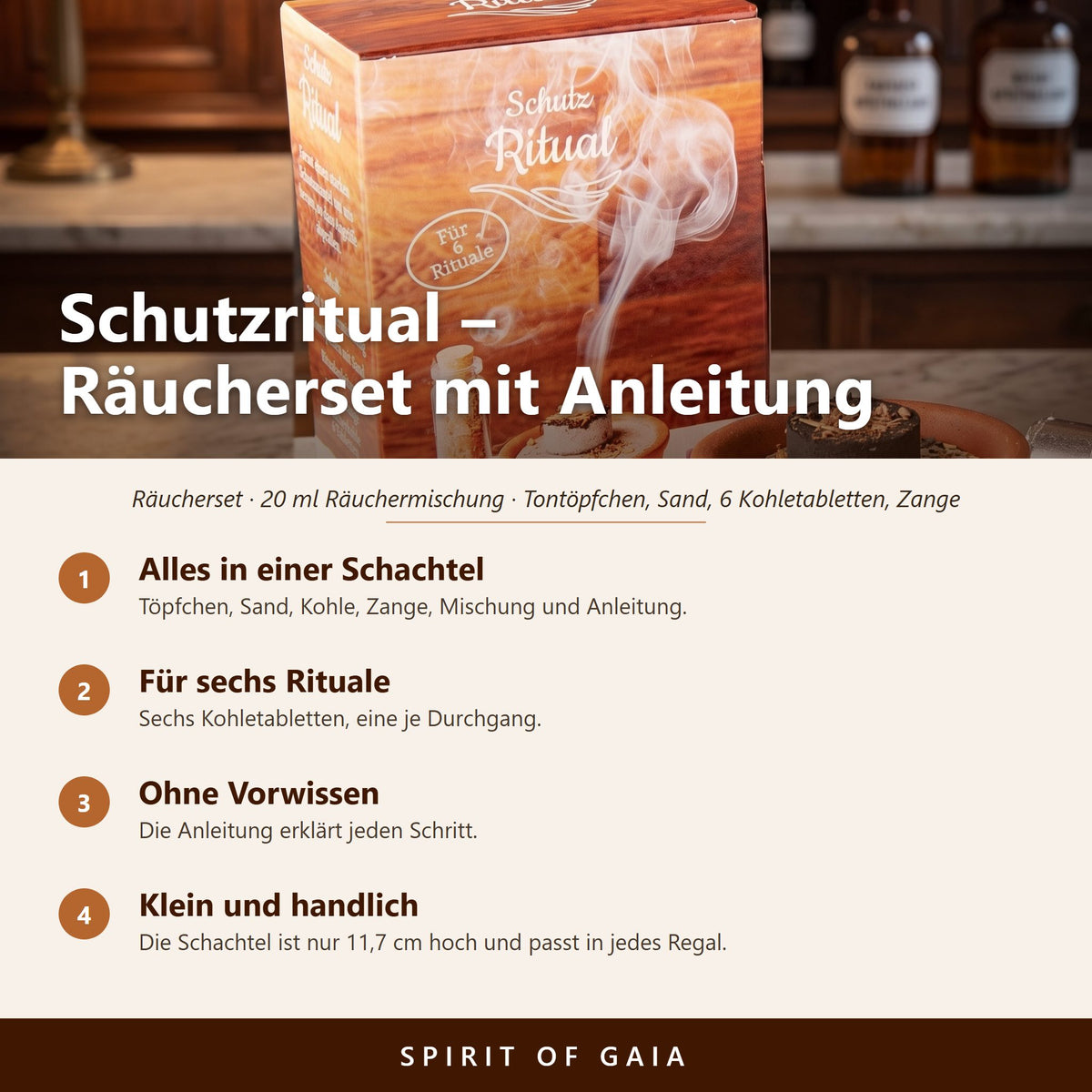 Übersicht zu Schutzritual: Alles in einer Schachtel, Für sechs Rituale, Ohne Vorwissen, Klein und handlich