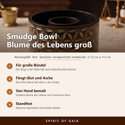 Übersicht zu Smudge Bowl Blume des Lebens groß: Für große Bündel, Fängt Glut und Asche, Von Hand bemalt, Standfest
