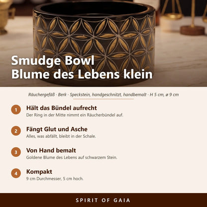 Übersicht zu Smudge Bowl Blume des Lebens klein: Hält das Bündel aufrecht, Fängt Glut und Asche, Von Hand bemalt, Kompakt