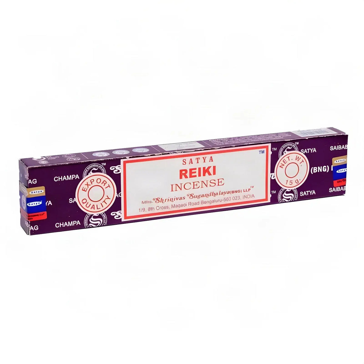 Satya Reiki Räucherstäbchen, 15-g-Packung, freigestellt auf Weiß