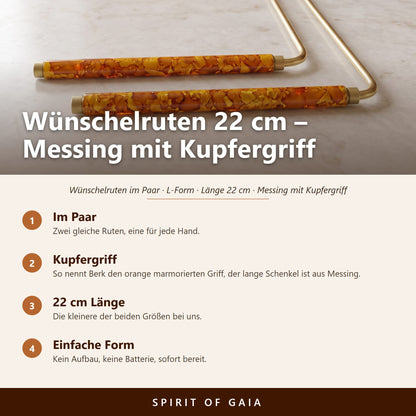 Übersicht zu den Wünschelruten 22 cm: im Paar, Kupfergriff laut Berk, 22 cm Länge, einfache Form